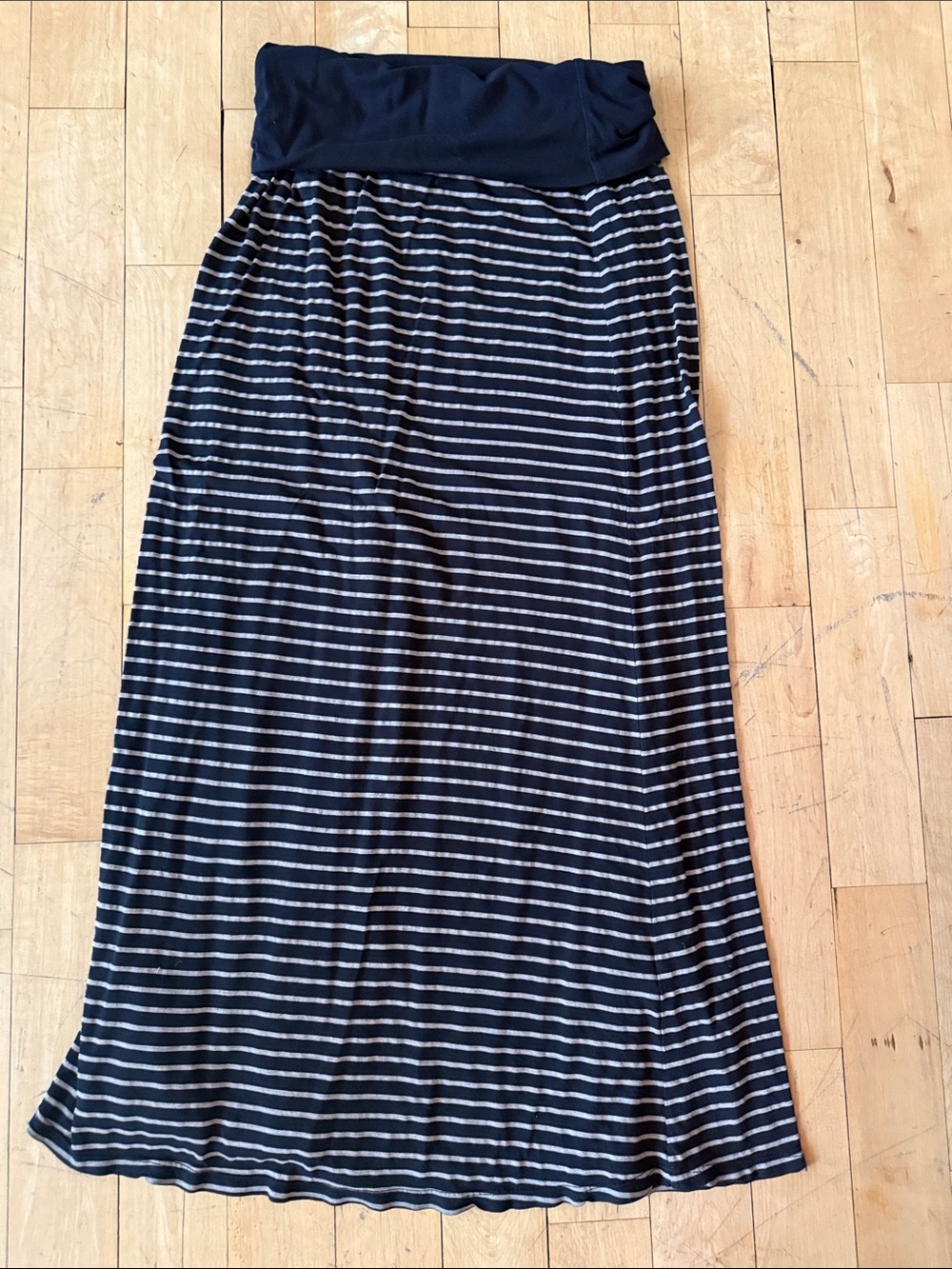 Splendid Navy and White Striped Fold-Over Waist Maxi Skirt